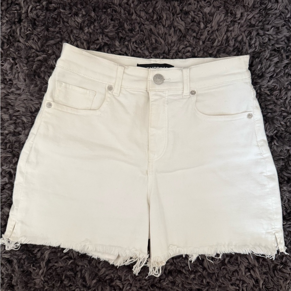 Express White Midi High Rise Jean Shorts